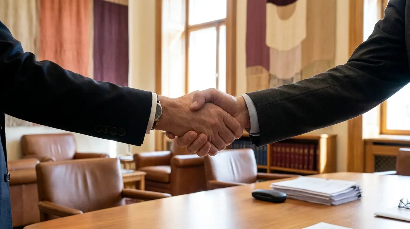 Handschlag zwischen zwei Personen, Abschluss-Setting